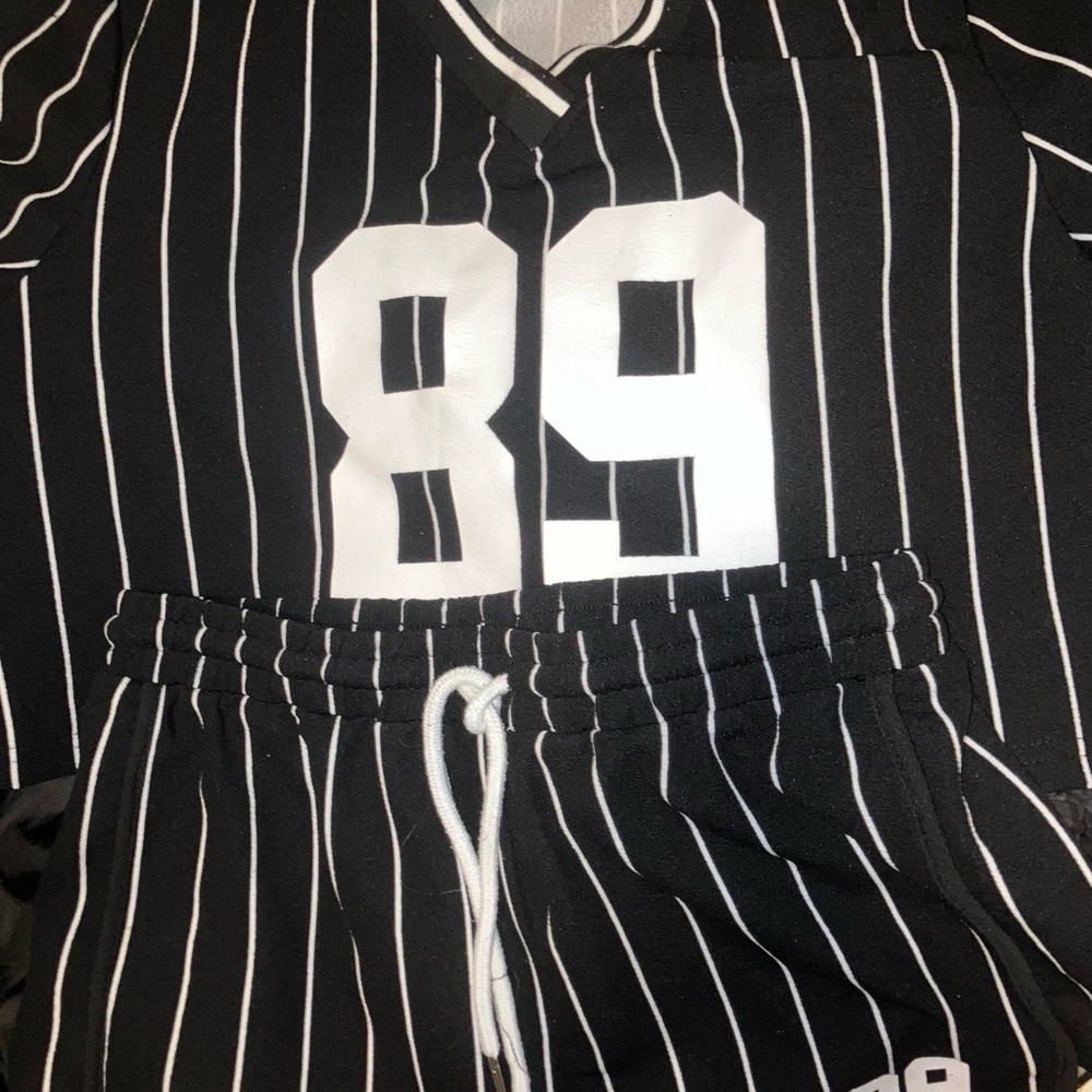 SHEIN 2 piece Shirt&Shorts Black with white striped Jersey . 89 Boston